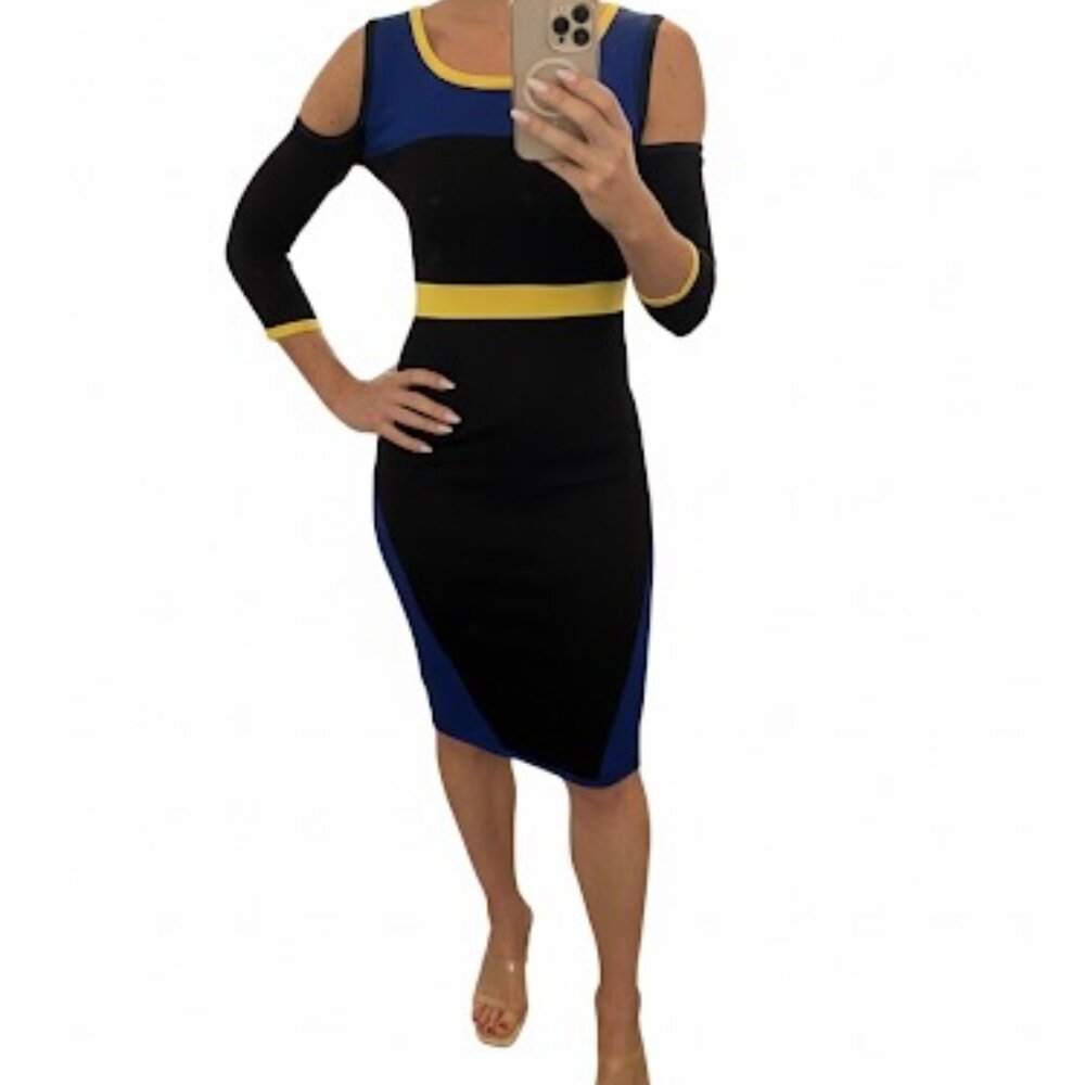 XOXO Color Block Knit Dress: SIZE XS Shoulder Cut Outs